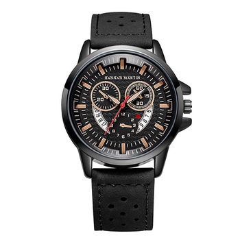 Ceas HANNAH MARTIN Barbatesc Quartz Casual Elegant Negru, PN999494NU, curea din piele, afisaj Analog Ceas HANNAH MARTIN Barbatesc Quartz Casual Elegant Negru, PN999494NU, curea din piele, afisaj Analog
