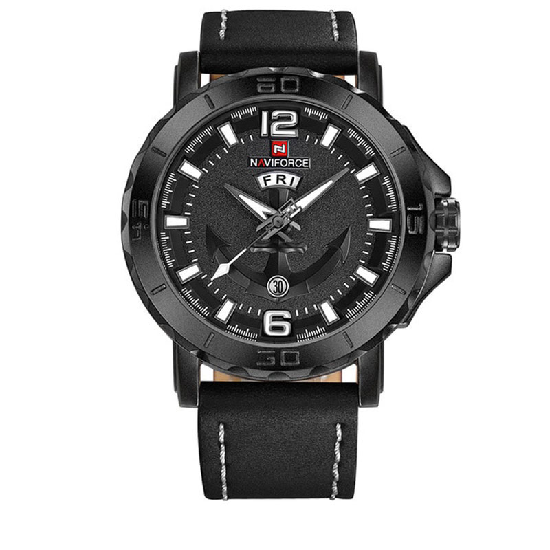 Ceas NAVIFORCE Unisex Quartz Casual Elegant Negru, PN999704NU, curea din piele, afisaj Analog