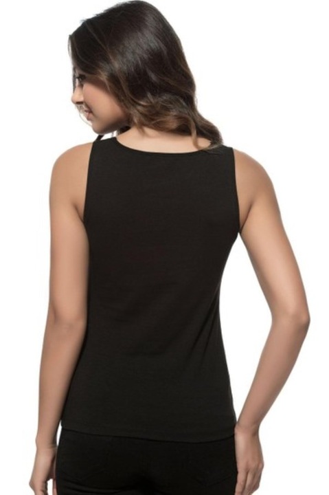 Дамско еластично памучно трико с широка дантелена презрамка и вложка, черно, S