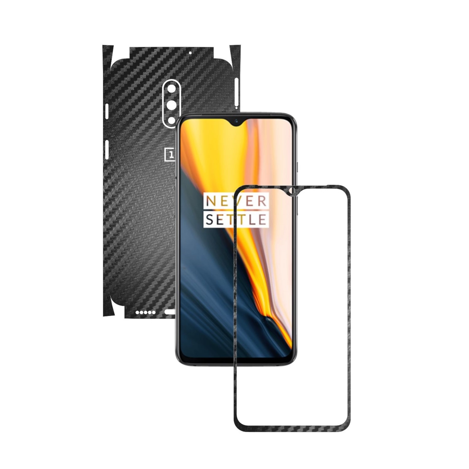 Folie Protectie Carbon Skinz pentru OnePlus 7 - Carbon Negru 360 Cut, Skin Adeziv Full Body Cover pentru Rama Ecran, Carcasa Spate si Laterale