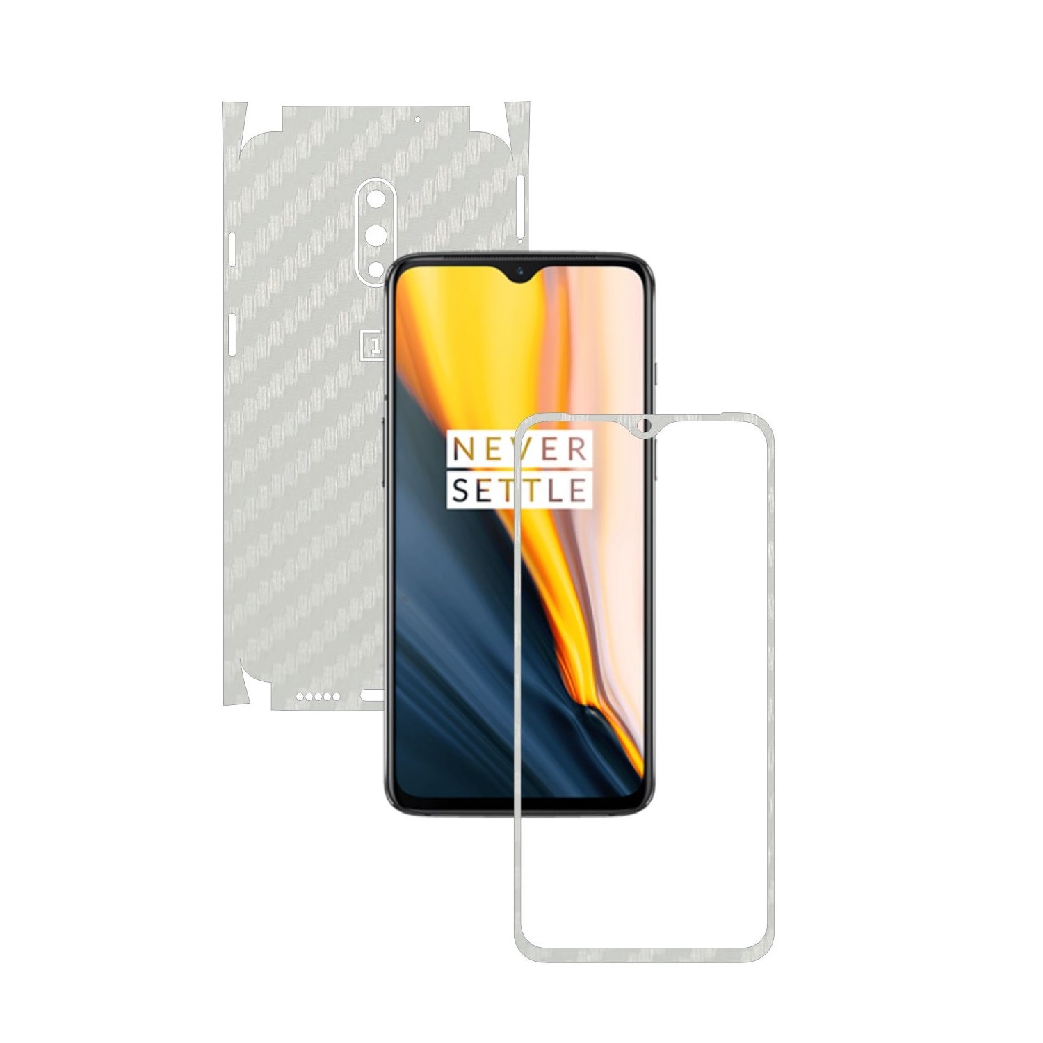 Folie Protectie Carbon Skinz pentru OnePlus 7 - Carbon Alb 360 Cut, Skin Adeziv Full Body Cover pentru Rama Ecran, Carcasa Spate si Laterale