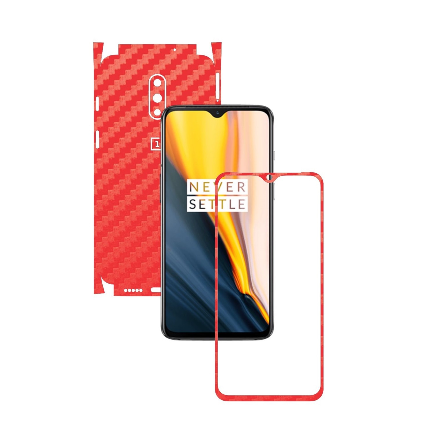 Folie Protectie Carbon Skinz pentru OnePlus 7 - Carbon Rosu 360 Cut, Skin Adeziv Full Body Cover pentru Rama Ecran, Carcasa Spate si Laterale