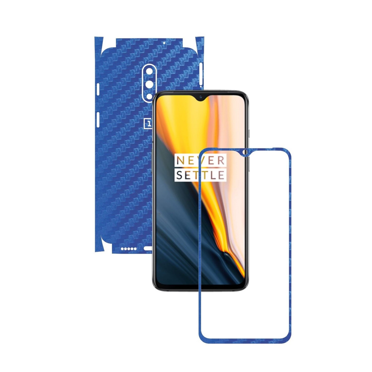 Folie Protectie Carbon Skinz pentru OnePlus 7 - Carbon Albastru 360 Cut, Skin Adeziv Full Body Cover pentru Rama Ecran, Carcasa Spate si Laterale