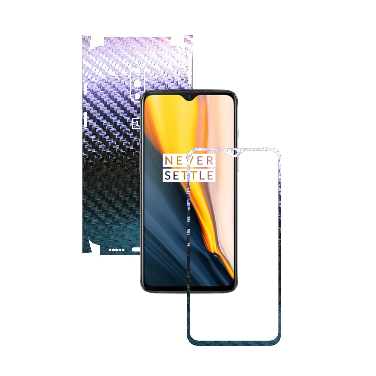 Folie Protectie Carbon Skinz pentru OnePlus 7 - Carbon Cameleon 360 Cut, Skin Adeziv Full Body Cover pentru Rama Ecran, Carcasa Spate si Laterale
