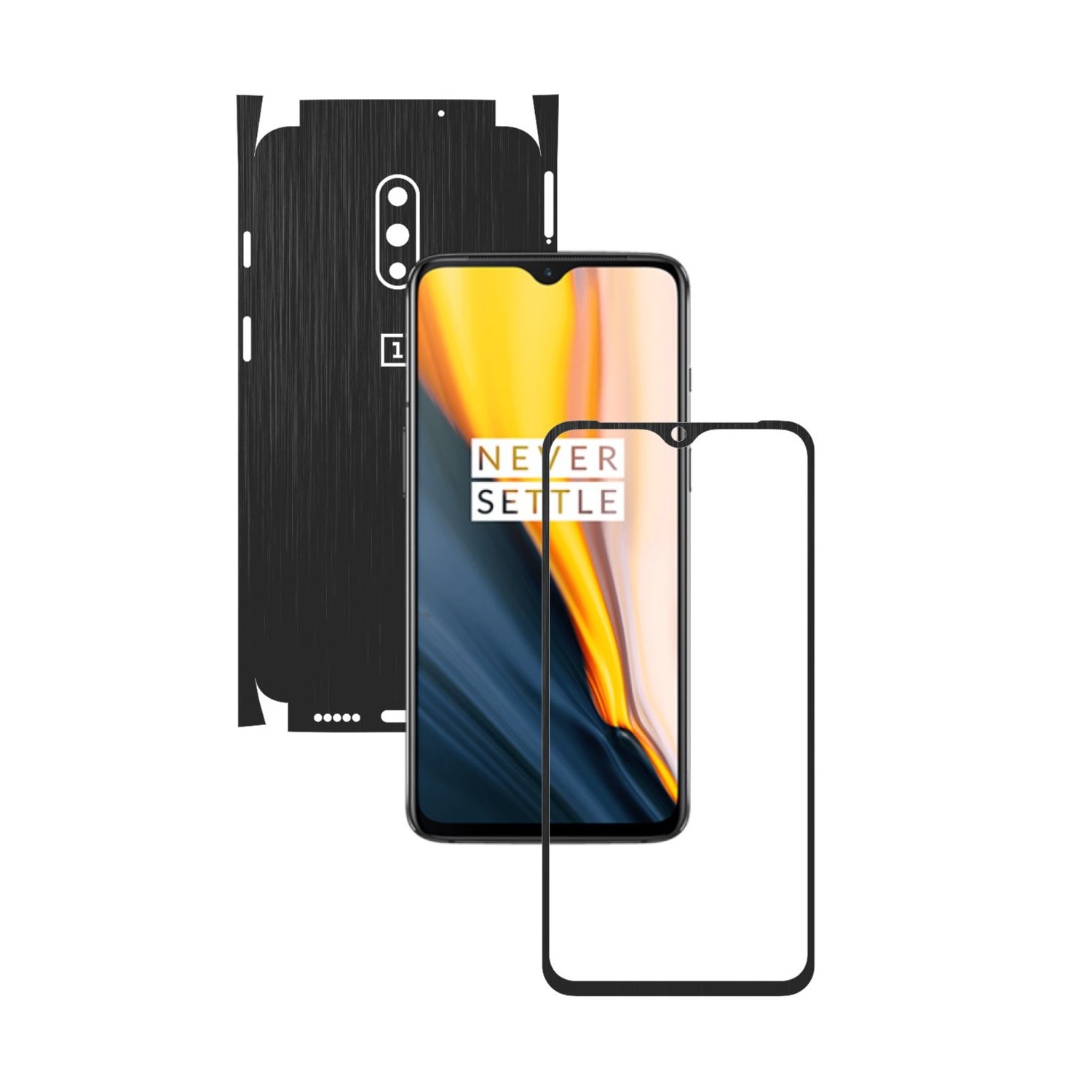 Folie Protectie Carbon Skinz pentru OnePlus 7 - Brushed Negru 360 Cut, Skin Adeziv Full Body Cover pentru Rama Ecran, Carcasa Spate si Laterale