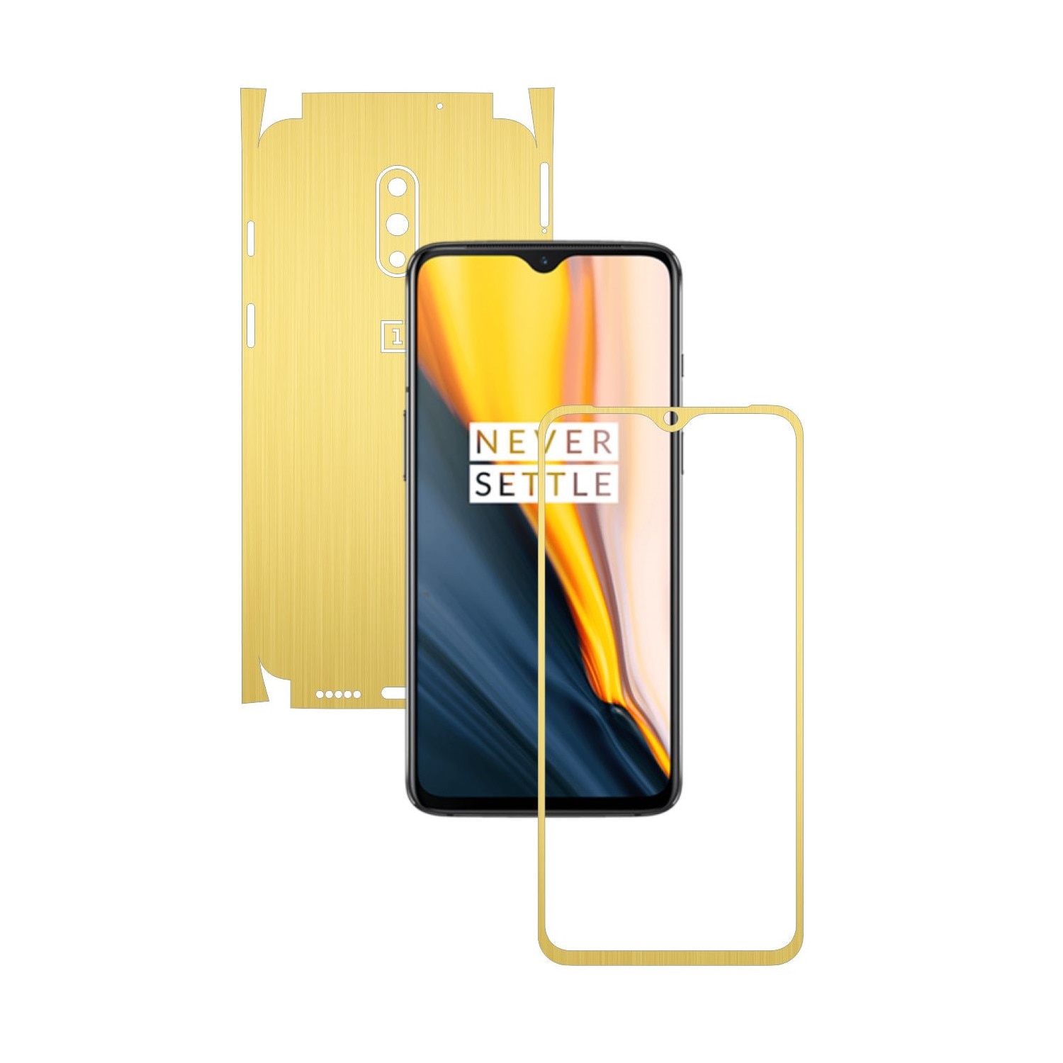 Folie Protectie Carbon Skinz pentru OnePlus 7 - Brushed Auriu 360 Cut, Skin Adeziv Full Body Cover pentru Rama Ecran, Carcasa Spate si Laterale