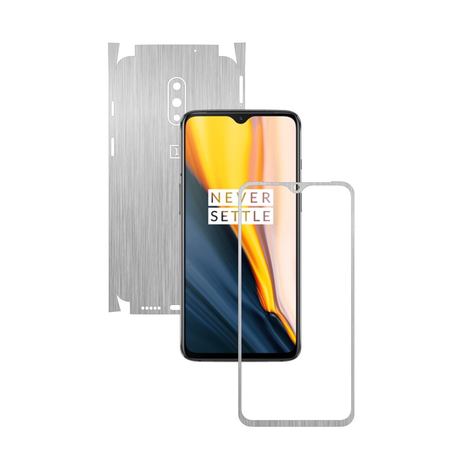 Folie Protectie Carbon Skinz pentru OnePlus 7 - Brushed Argintiu 360 Cut, Skin Adeziv Full Body Cover pentru Rama Ecran, Carcasa Spate si Laterale