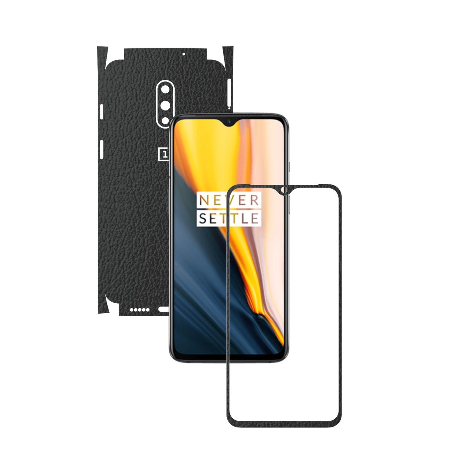 Folie Protectie Carbon Skinz pentru OnePlus 7 - Piele Neagra 360 Cut, Skin Adeziv Full Body Cover pentru Rama Ecran, Carcasa Spate si Laterale