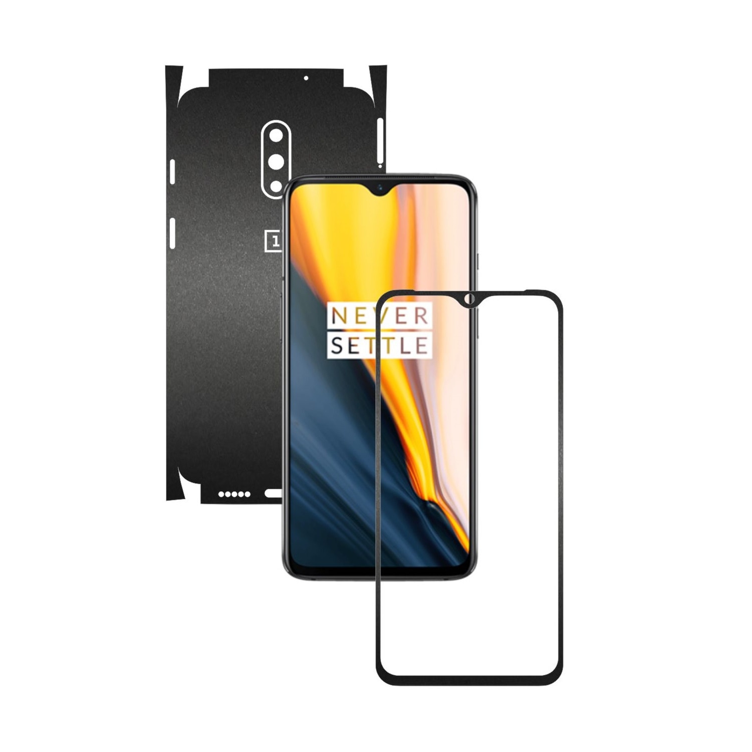 Folie Protectie Carbon Skinz pentru OnePlus 7 - Negru Mat 360 Cut, Skin Adeziv Full Body Cover pentru Rama Ecran, Carcasa Spate si Laterale