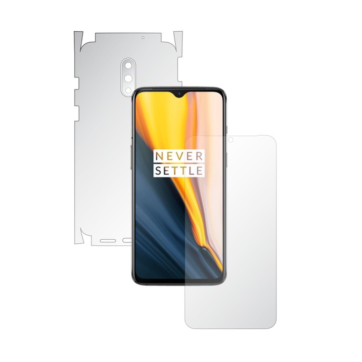 2X Folie24 teljes testet fedő képernyővédő készlet, OnePlus 7-hez, 360 lefedettség, képernyő + hátlap és oldal, 1 szett Ultra-Clear + 1 szett matt, tapadó, rugalmas, önregenerálódással