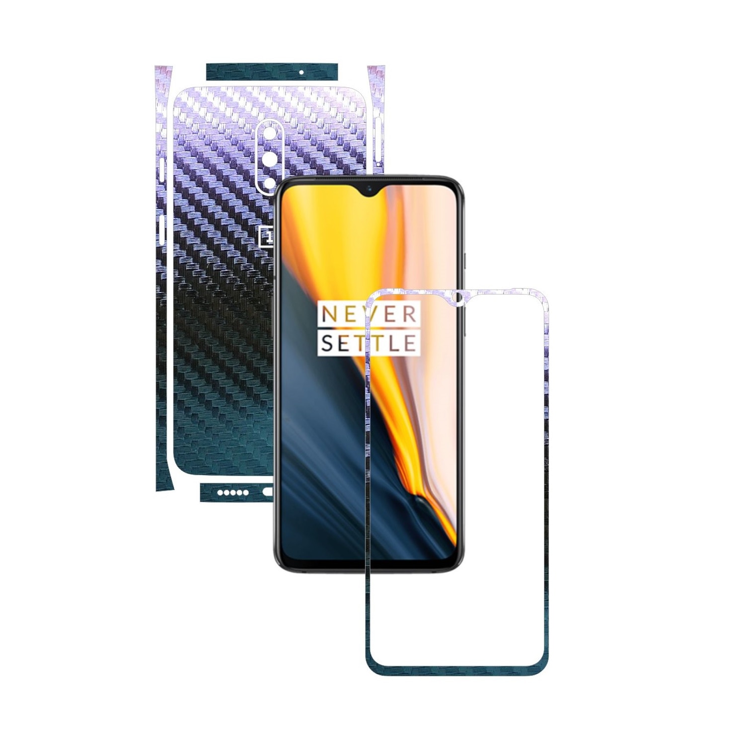 Folie Protectie Carbon Skinz pentru OnePlus 7 - Carbon Cameleon Split Cut, Skin Adeziv Full Body Cover pentru Rama Ecran, Carcasa Spate si Laterale