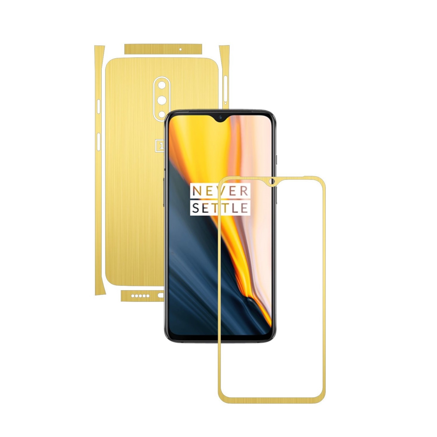 Folie Protectie Carbon Skinz pentru OnePlus 7 - Brushed Auriu Split Cut, Skin Adeziv Full Body Cover pentru Rama Ecran, Carcasa Spate si Laterale