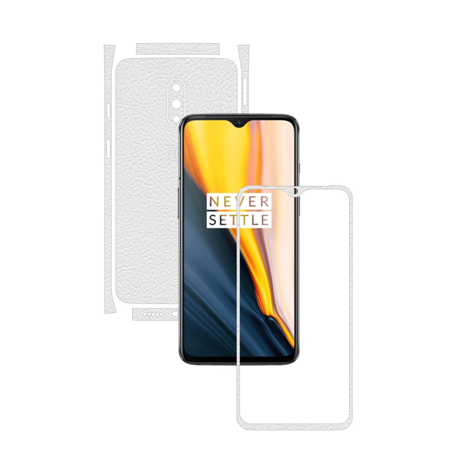 Folie Protectie Carbon Skinz pentru OnePlus 7 - Piele Alba Split Cut, Skin Adeziv Full Body Cover pentru Rama Ecran, Carcasa Spate si Laterale
