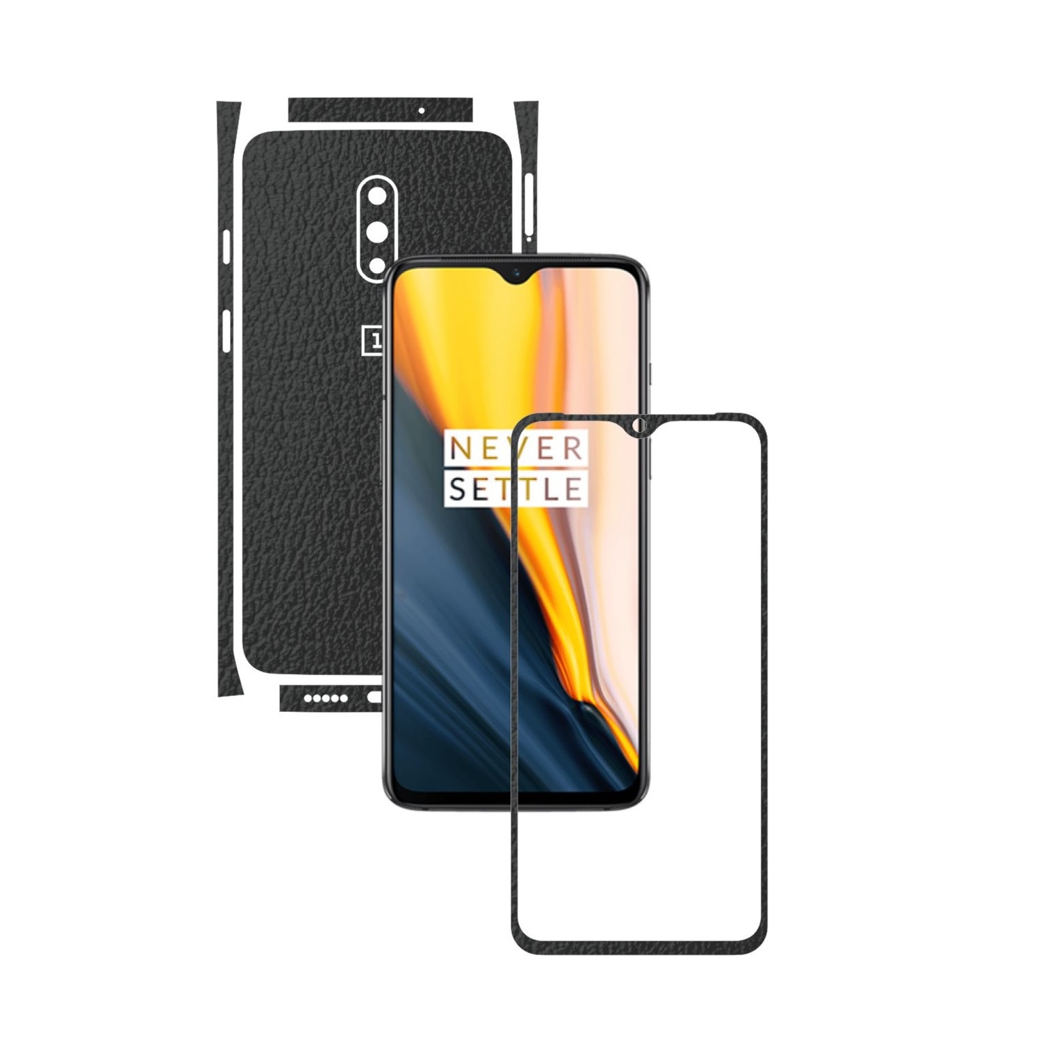 Folie Protectie Carbon Skinz pentru OnePlus 7 - Piele Neagra Split Cut, Skin Adeziv Full Body Cover pentru Rama Ecran, Carcasa Spate si Laterale