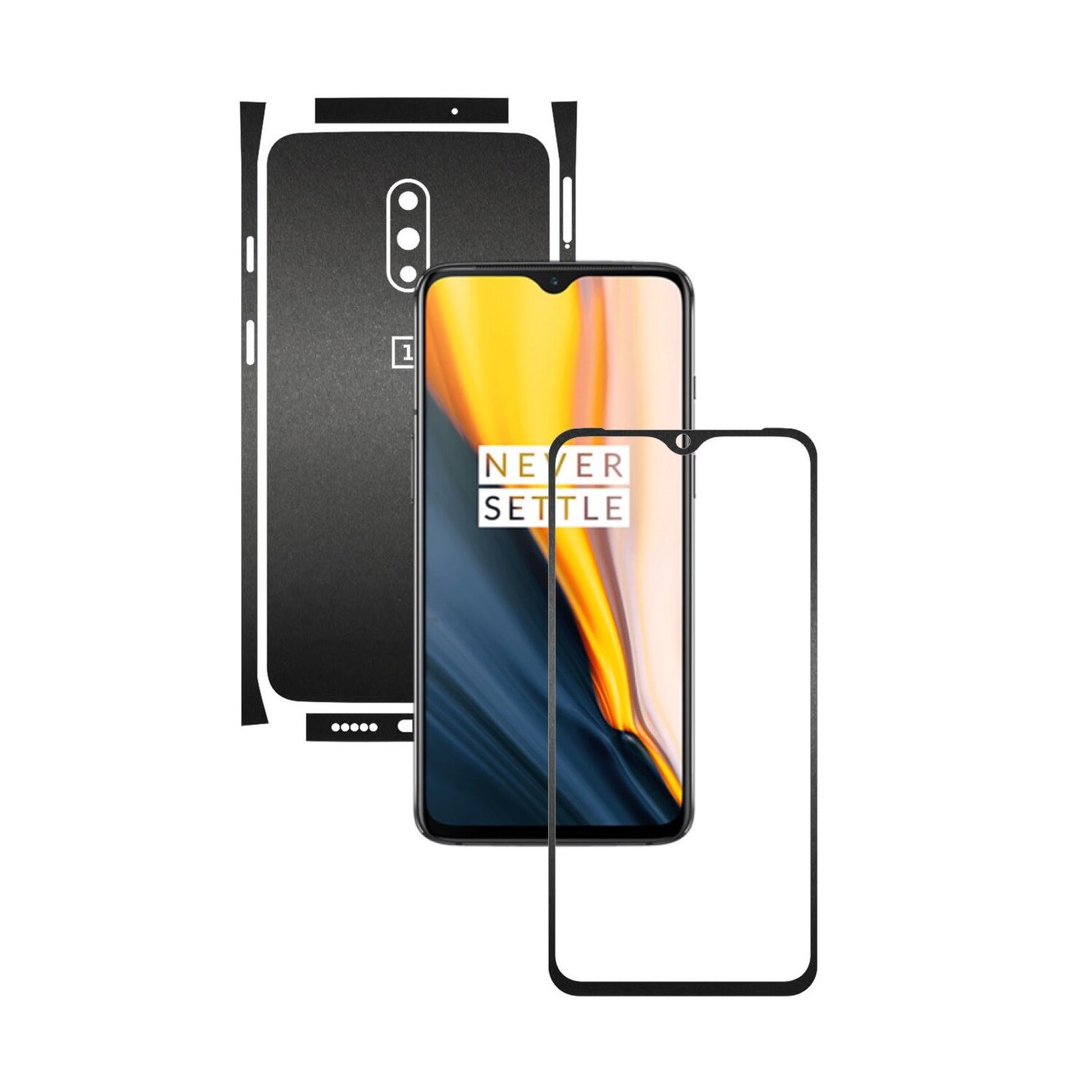 Folie Protectie Carbon Skinz pentru OnePlus 7 - Negru Mat Split Cut, Skin Adeziv Full Body Cover pentru Rama Ecran, Carcasa Spate si Laterale