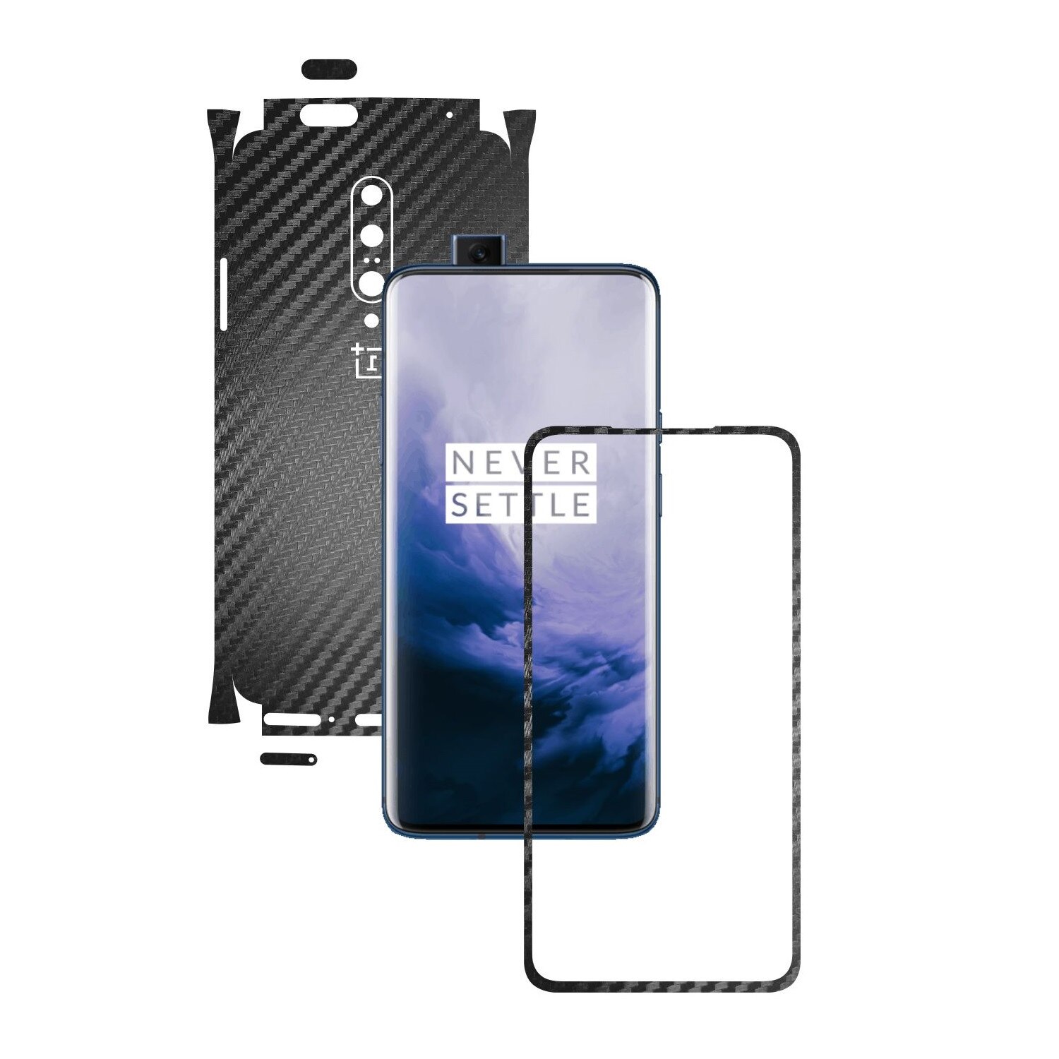 Folie Protectie Carbon Skinz pentru OnePlus 7 Pro, (5G) - Carbon Negru 360 Cut, Skin Adeziv Full Body Cover pentru Rama Ecran, Carcasa Spate si Laterale