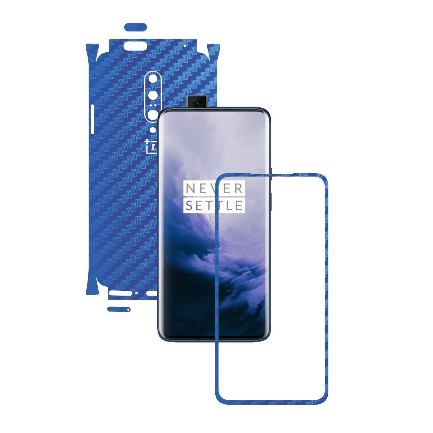 Folie Protectie Carbon Skinz pentru OnePlus 7 Pro, (5G) - Carbon Albastru 360 Cut, Skin Adeziv Full Body Cover pentru Rama Ecran, Carcasa Spate si Laterale