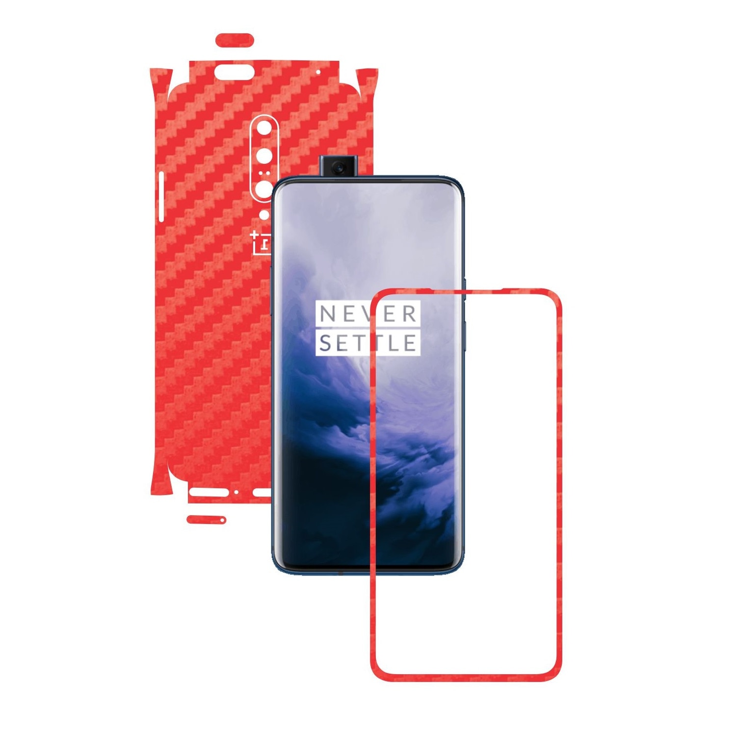 Folie Protectie Carbon Skinz pentru OnePlus 7 Pro, (5G) - Carbon Rosu 360 Cut, Skin Adeziv Full Body Cover pentru Rama Ecran, Carcasa Spate si Laterale