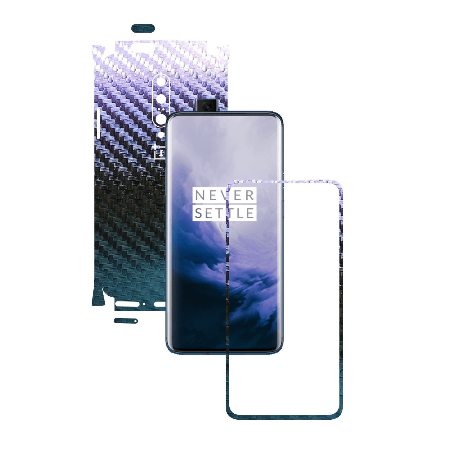 Folie Protectie Carbon Skinz pentru OnePlus 7 Pro, (5G) - Carbon Cameleon 360 Cut, Skin Adeziv Full Body Cover pentru Rama Ecran, Carcasa Spate si Laterale