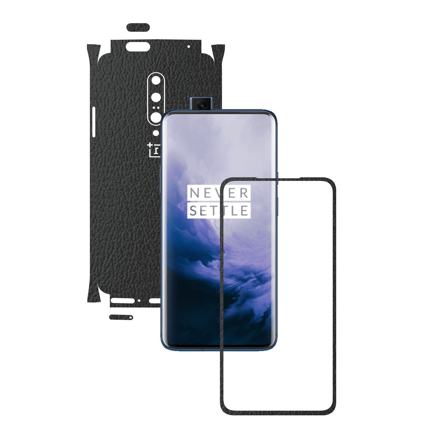 Folie Protectie Carbon Skinz pentru OnePlus 7 Pro, (5G) - Piele Neagra 360 Cut, Skin Adeziv Full Body Cover pentru Rama Ecran, Carcasa Spate si Laterale