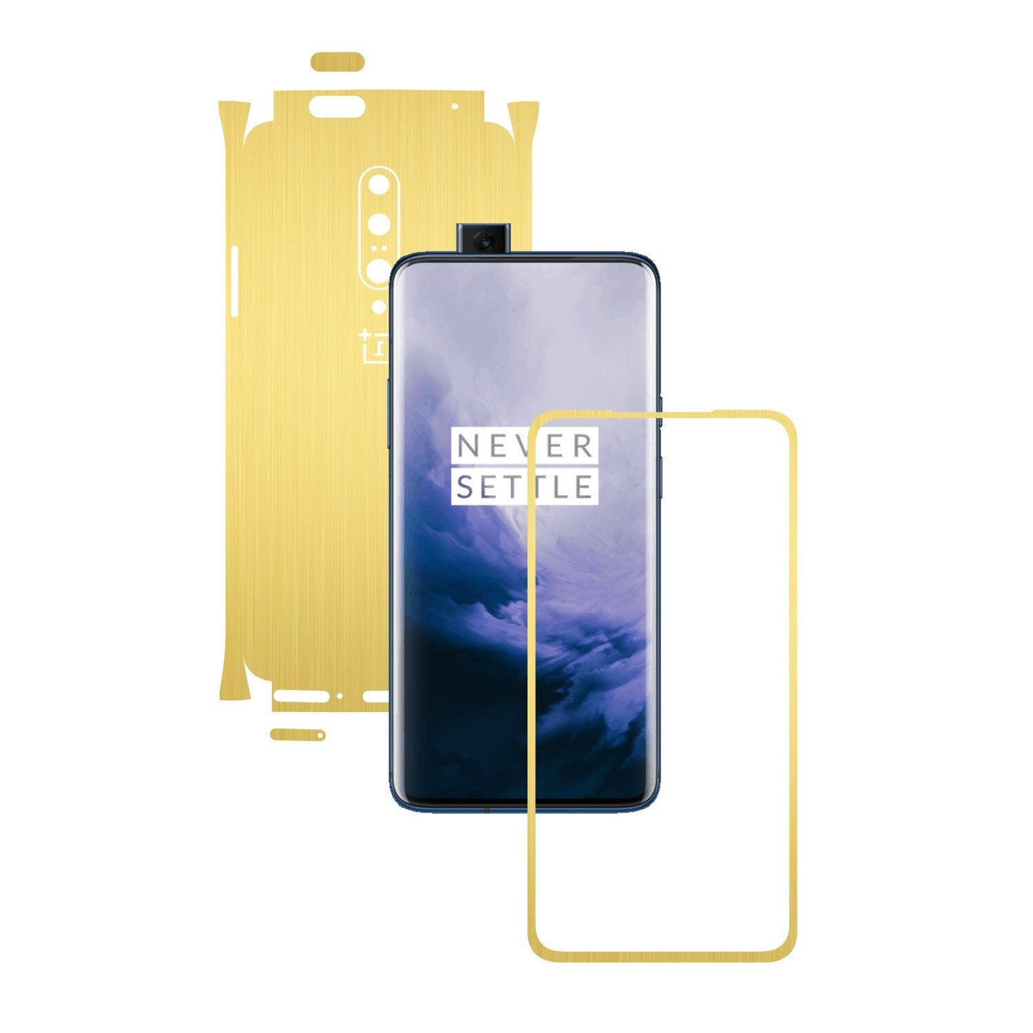 Folie Protectie Carbon Skinz pentru OnePlus 7 Pro, (5G) - Brushed Auriu 360 Cut, Skin Adeziv Full Body Cover pentru Rama Ecran, Carcasa Spate si Laterale