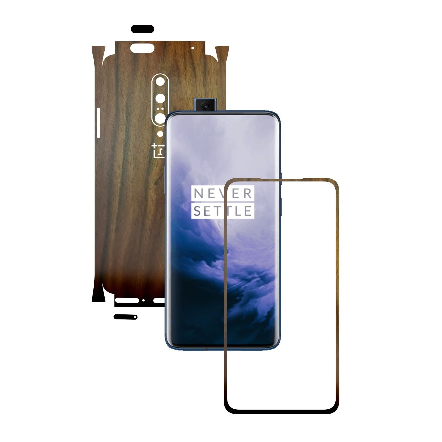 Folie Protectie Carbon Skinz pentru OnePlus 7 Pro, (5G) - Lemn Nuc 360 Cut, Skin Adeziv Full Body Cover pentru Rama Ecran, Carcasa Spate si Laterale