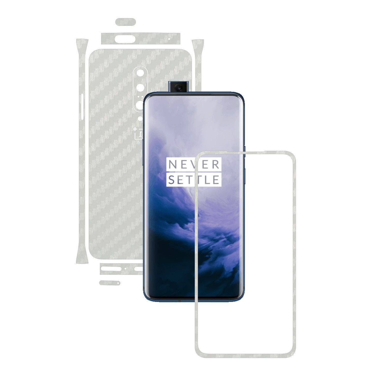 Folie Protectie Carbon Skinz pentru OnePlus 7 Pro, (5G) - Carbon Alb Split Cut, Skin Adeziv Full Body Cover pentru Rama Ecran, Carcasa Spate si Laterale