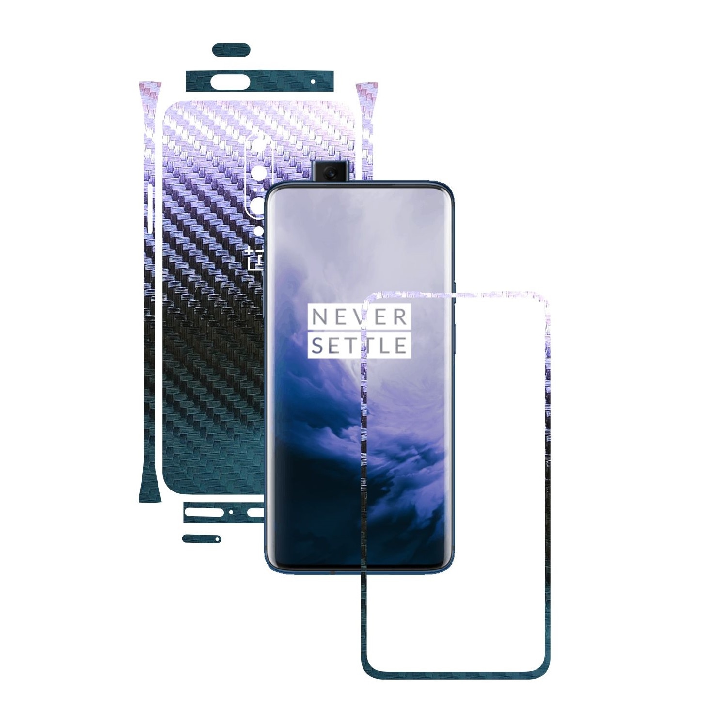 Folie Protectie Carbon Skinz pentru OnePlus 7 Pro, (5G) - Carbon Cameleon Split Cut, Skin Adeziv Full Body Cover pentru Rama Ecran, Carcasa Spate si Laterale