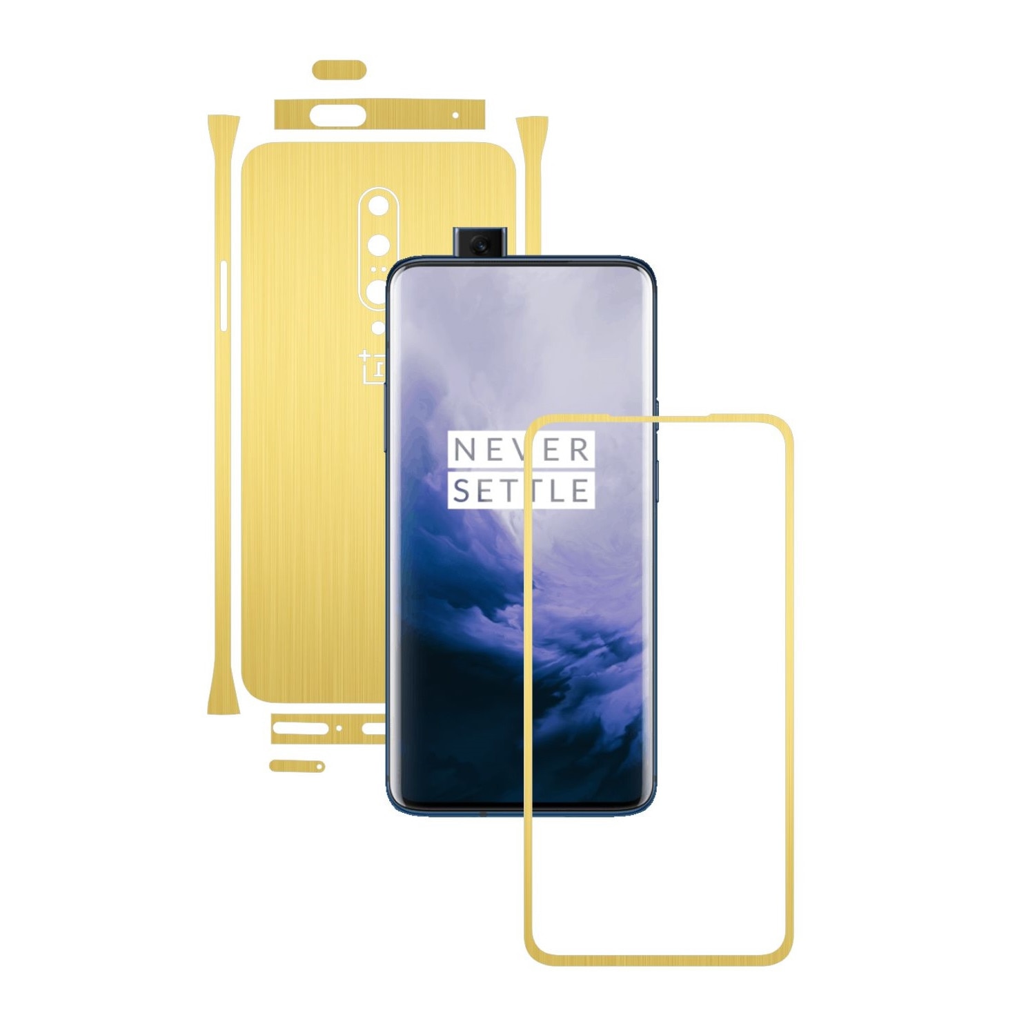 Folie Protectie Carbon Skinz pentru OnePlus 7 Pro, (5G) - Brushed Auriu Split Cut, Skin Adeziv Full Body Cover pentru Rama Ecran, Carcasa Spate si Laterale