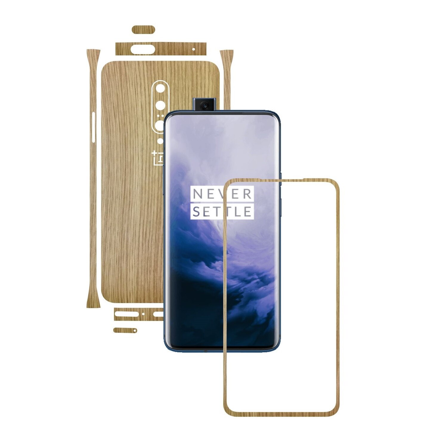 Folie Protectie Carbon Skinz pentru OnePlus 7 Pro, (5G) - Lemn Stejar Split Cut, Skin Adeziv Full Body Cover pentru Rama Ecran, Carcasa Spate si Laterale
