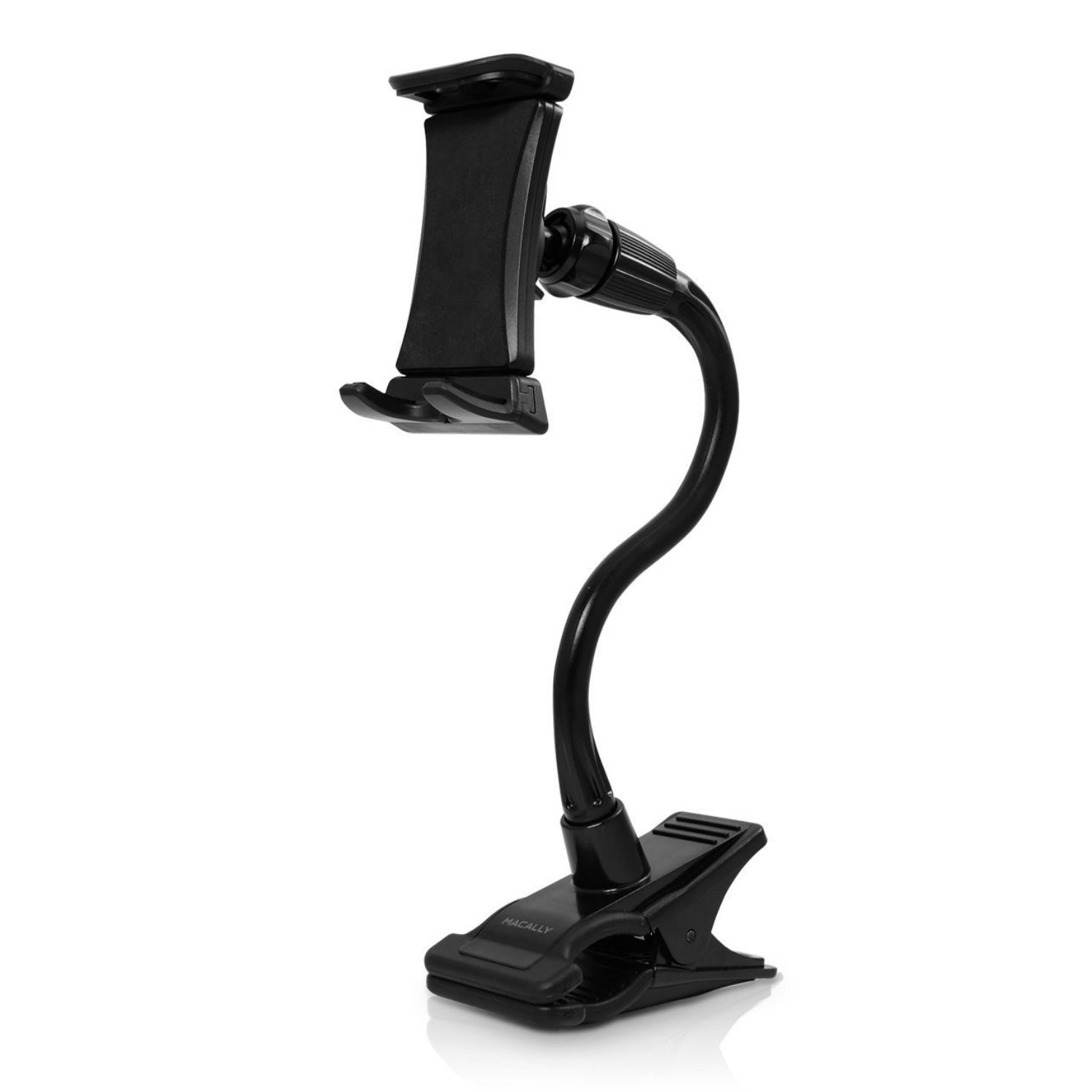 Suport pentru birou si panou pentru dispozitive mobile si tablete de pana la 20 cm latime, Macally Clip-On, (negru)