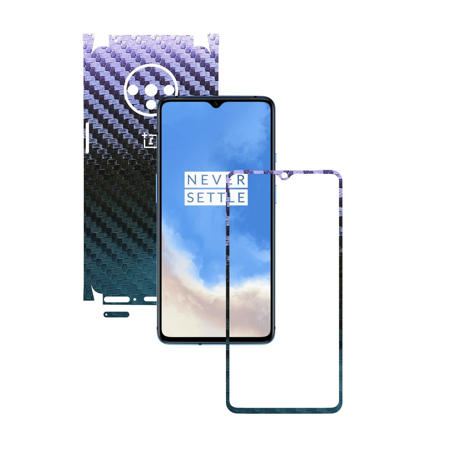 Folie Protectie Carbon Skinz pentru OnePlus 7T - Carbon Cameleon 360 Cut, Skin Adeziv Full Body Cover pentru Rama Ecran, Carcasa Spate si Laterale