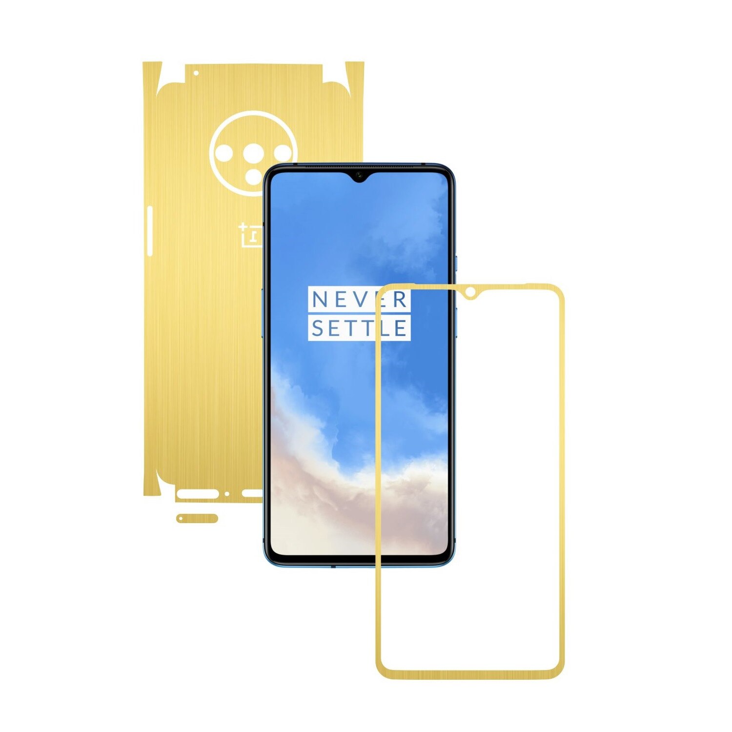 Folie Protectie Carbon Skinz pentru OnePlus 7T - Brushed Auriu 360 Cut, Skin Adeziv Full Body Cover pentru Rama Ecran, Carcasa Spate si Laterale