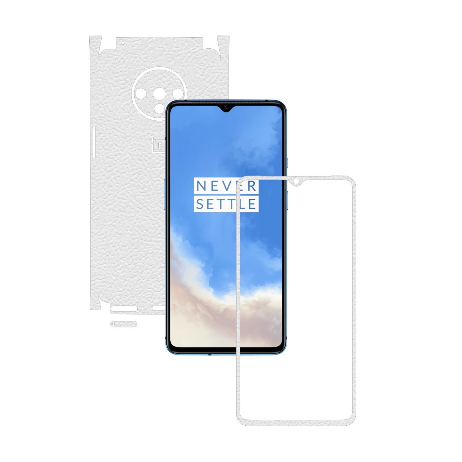 Folie Protectie Carbon Skinz pentru OnePlus 7T - Piele Alba 360 Cut, Skin Adeziv Full Body Cover pentru Rama Ecran, Carcasa Spate si Laterale