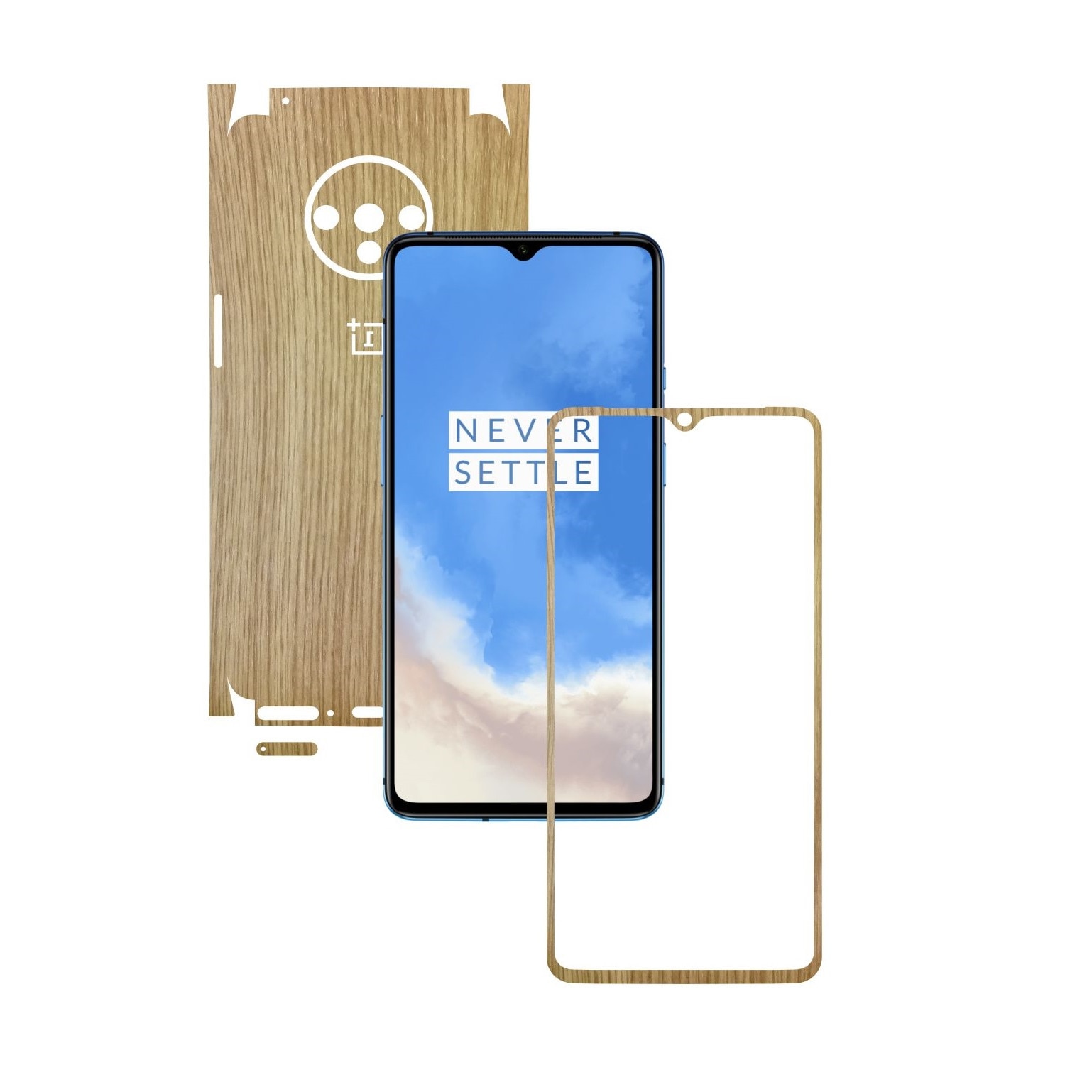 Folie Protectie Carbon Skinz pentru OnePlus 7T - Lemn Stejar 360 Cut, Skin Adeziv Full Body Cover pentru Rama Ecran, Carcasa Spate si Laterale