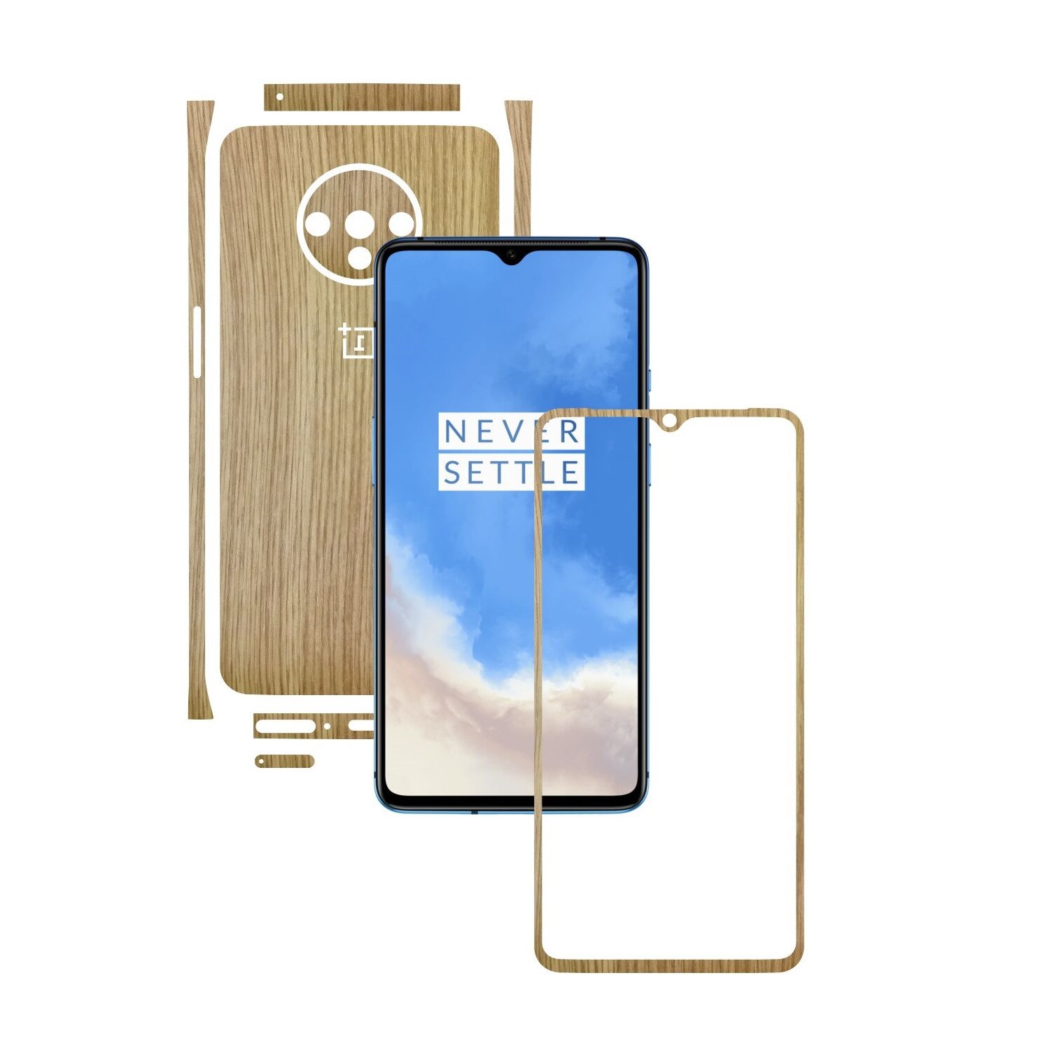 Folie Protectie Carbon Skinz pentru OnePlus 7T - Lemn Stejar Split Cut, Skin Adeziv Full Body Cover pentru Rama Ecran, Carcasa Spate si Laterale