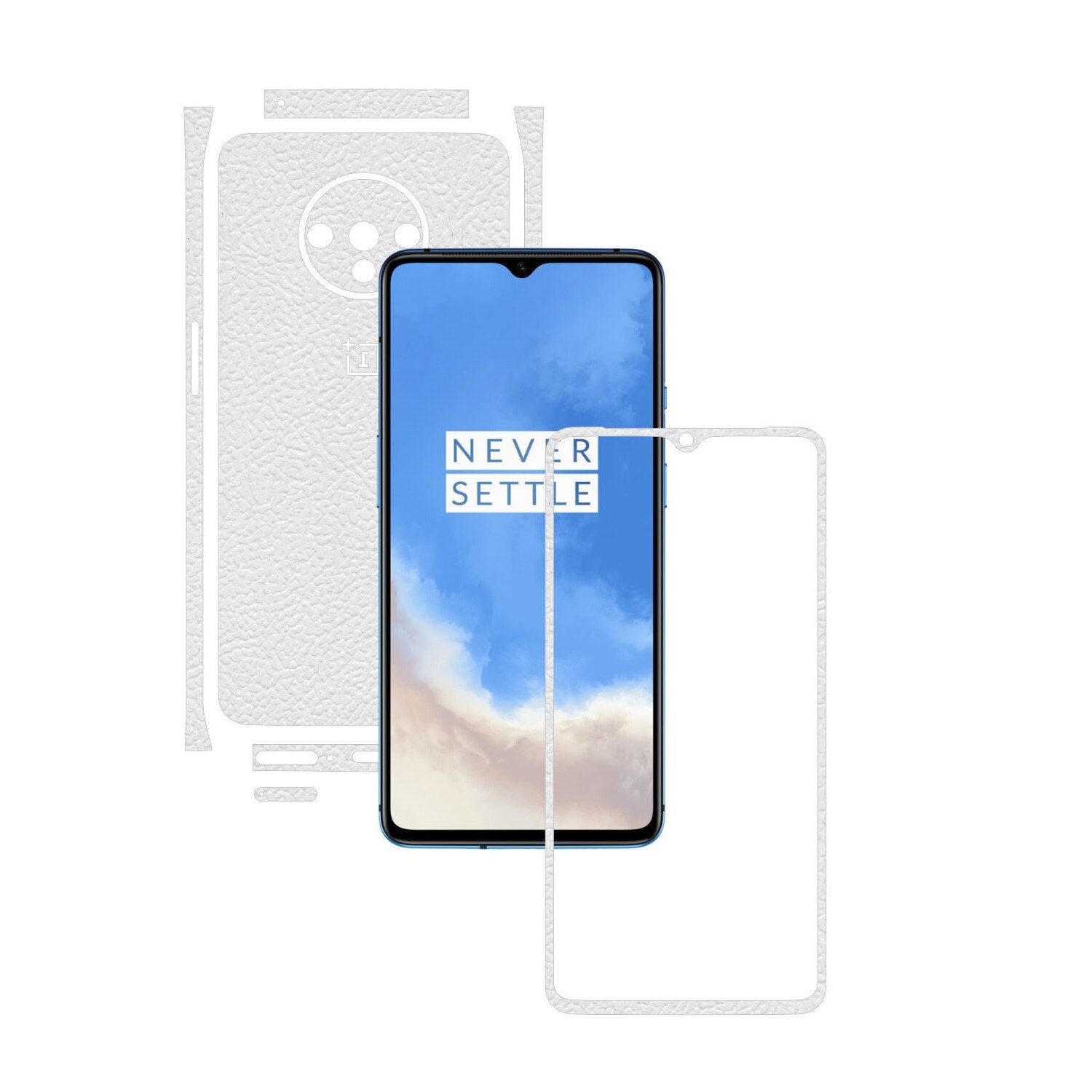 Folie Protectie Carbon Skinz pentru OnePlus 7T - Piele Alba Split Cut, Skin Adeziv Full Body Cover pentru Rama Ecran, Carcasa Spate si Laterale