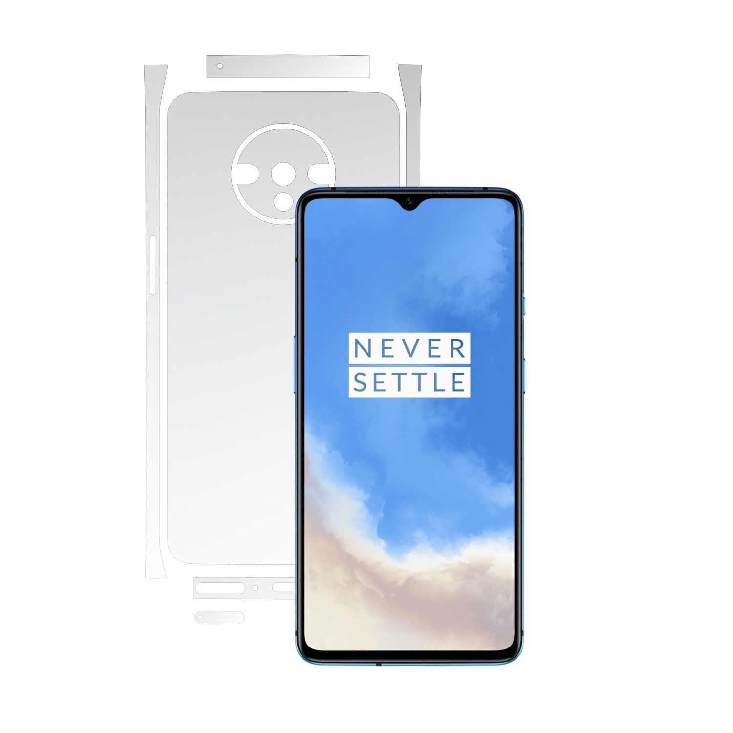 Folie Protectie Spate Invisible Skinz HD pentru OnePlus 7T - Folie Siliconica Ultra-Clear cu taiere Split Cut pentru Carcasa Spate si Laterale, Skin Adeziv Transparent, Edge to Edge Full Case Cover