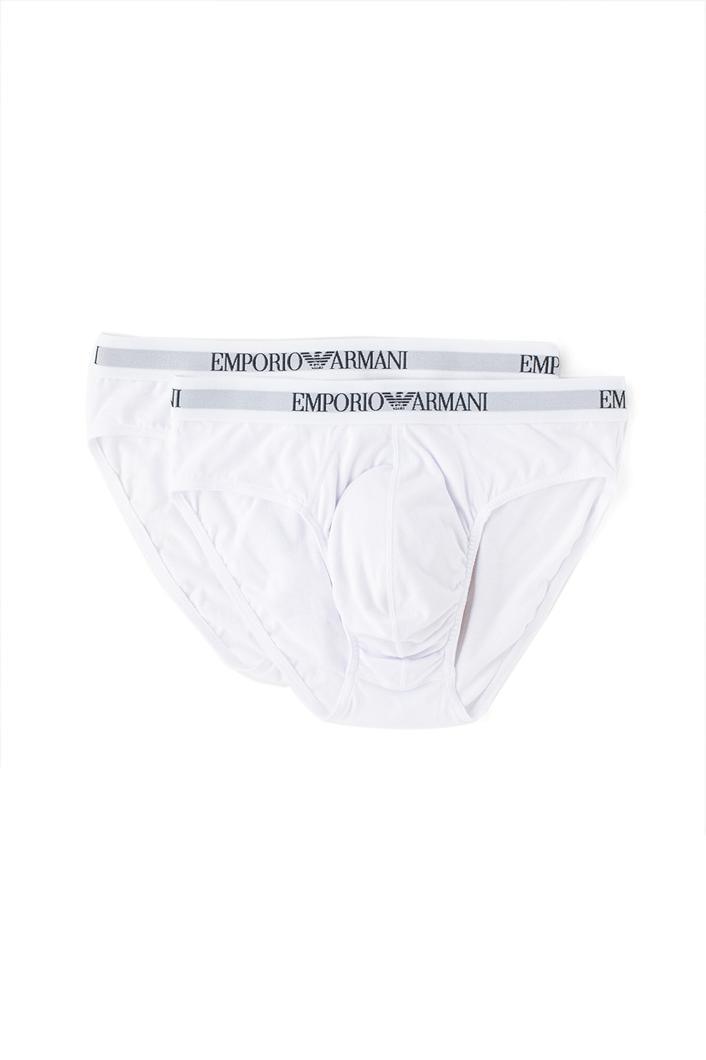Emporio Armani Underwear, Set de chiloti cu banda cu logo in talie - 2 perechi, Alb