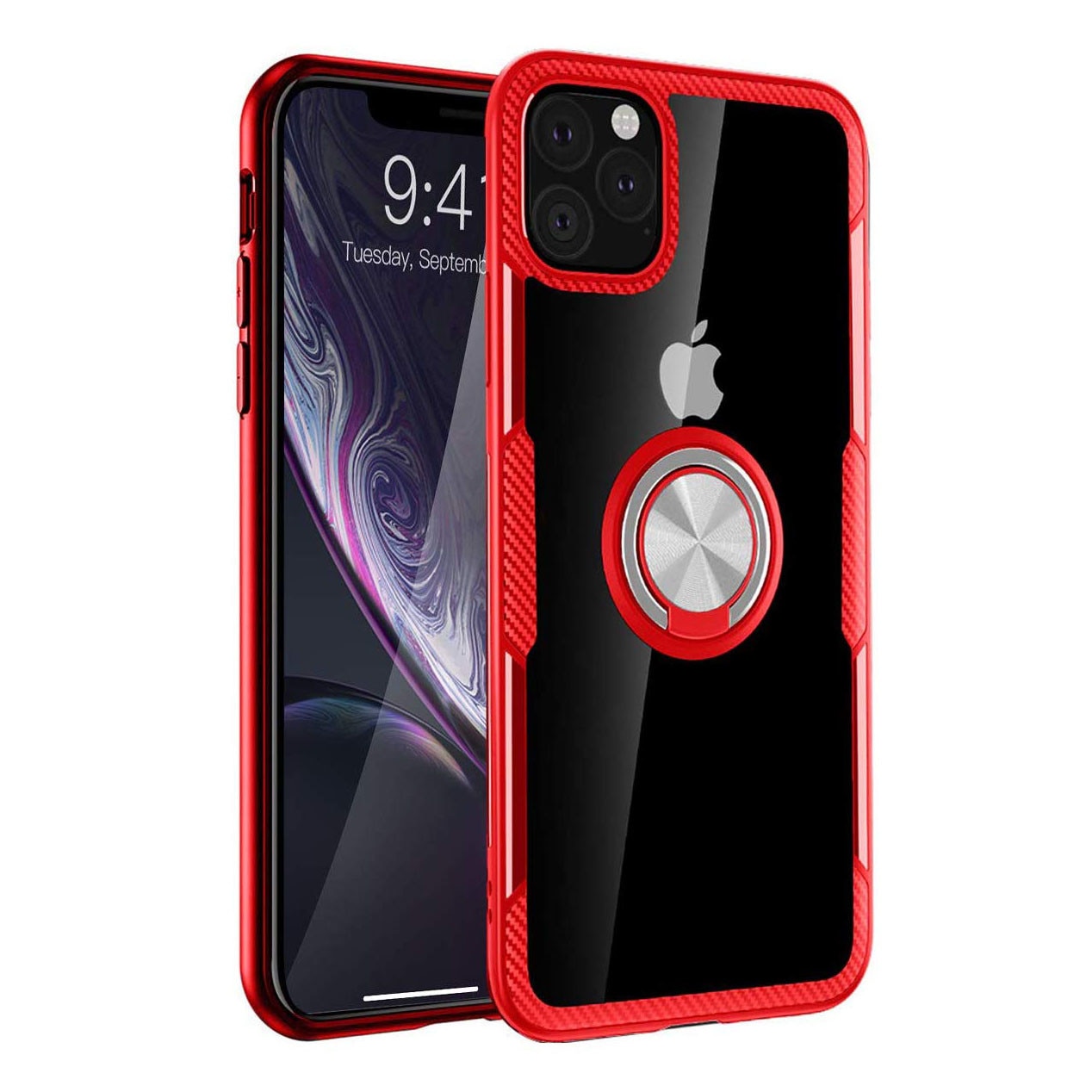 Husa IPhone 11 PRO, Hybrid Antisoc, carcasa cu inel rotativ 360 si Kickstand, Rosu