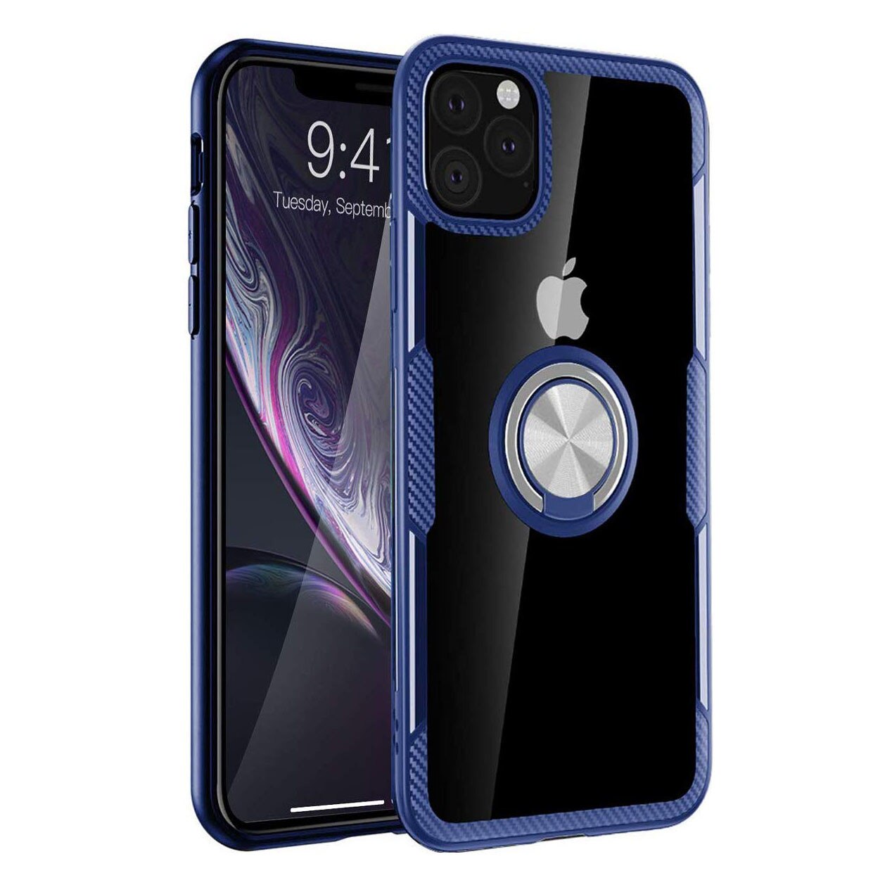 Husa IPhone 11 PRO, Hybrid Antisoc, carcasa cu inel rotativ 360 si Kickstand, Blue