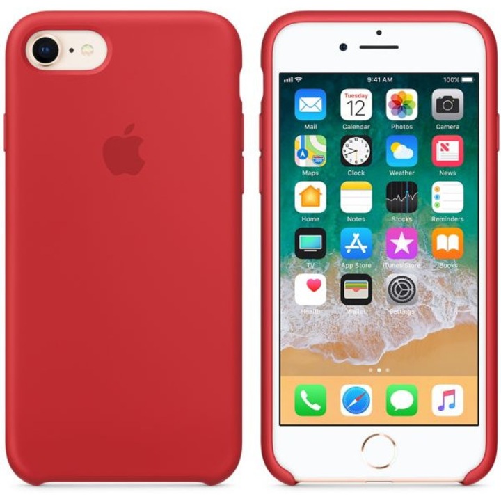 Калъф за iPhone 8 /7S/7 защита на гръб, силикон, кадифена микрофибърна вътрешност, червен