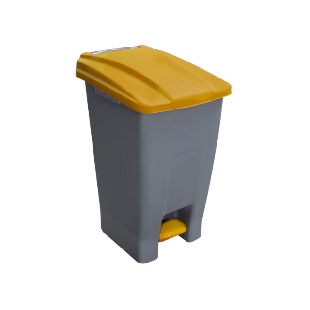 Cos gunoi RAKI ICIKALA PROFI pentru colectare selectiva cu pedala si roti 70L culoare galbena
