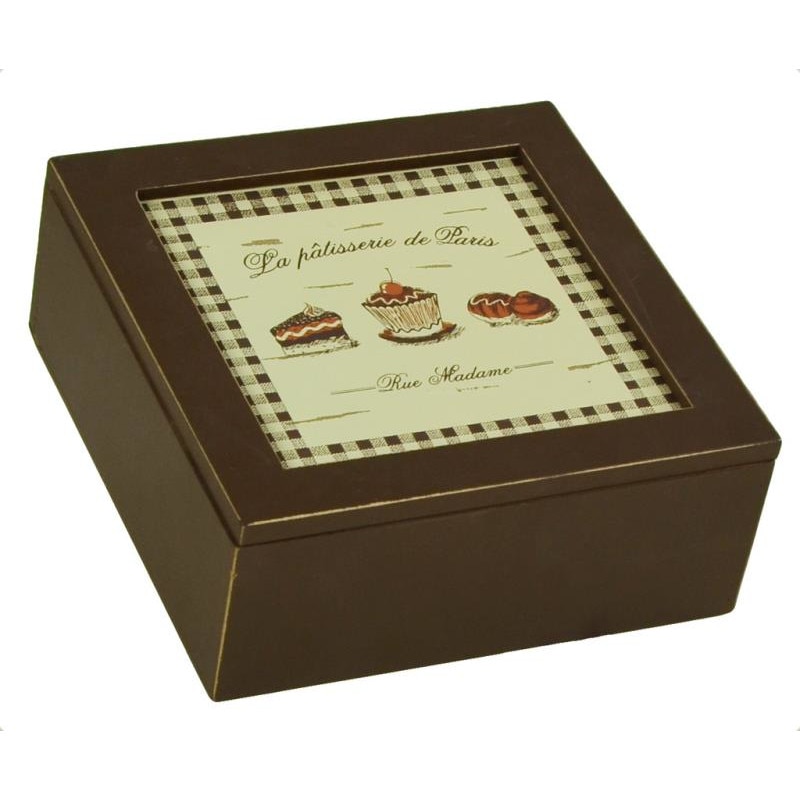 Cutie ceai, cutie biscuiti Poem, din lemn, cutie vintage, 1 compartiment mare, cm. 20 x 20 h 8