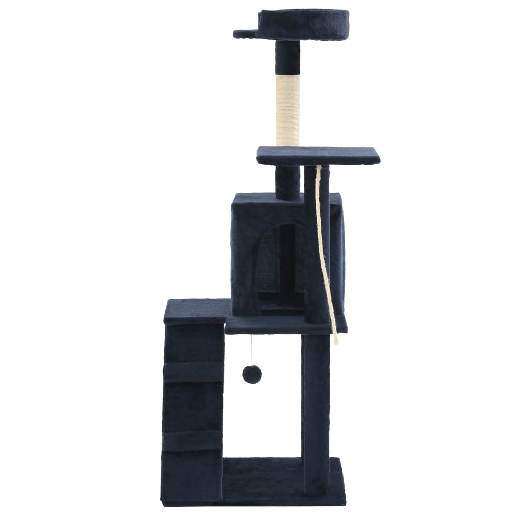 Ansamblu de joaca pentru pisici, vidaXL, Plus, stalpi cu funie de sisal, Albastru, 120 cm