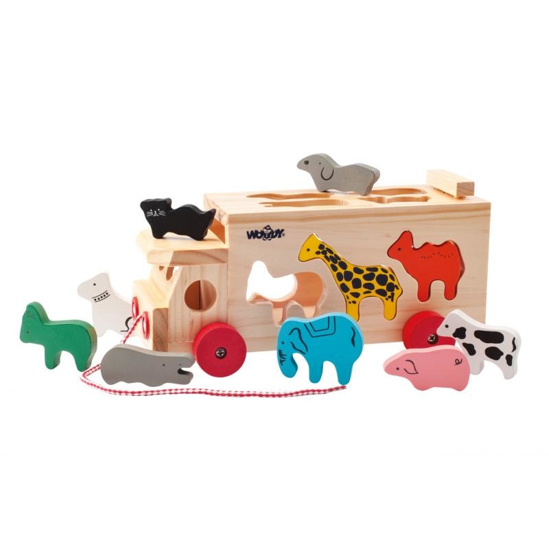 Camion din lemn cu animale pentru invatarea formelor, Woodyland