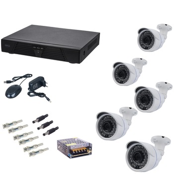 Kit supraveghere video Aku 5 camere interior/exterior Digital HD + DVR 8 canale H264 rezolutie AHD 1.3 Megapixel Kit supraveghere video Aku 5 camere interior/exterior Digital HD + DVR 8 canale H264 rezolutie AHD 1.3 Megapixel
