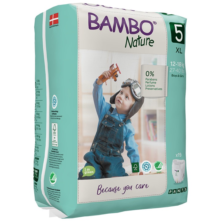Chilotei Ecologici Bambo Nature Pants Nr. 5, 12-18 kg,19 bucati