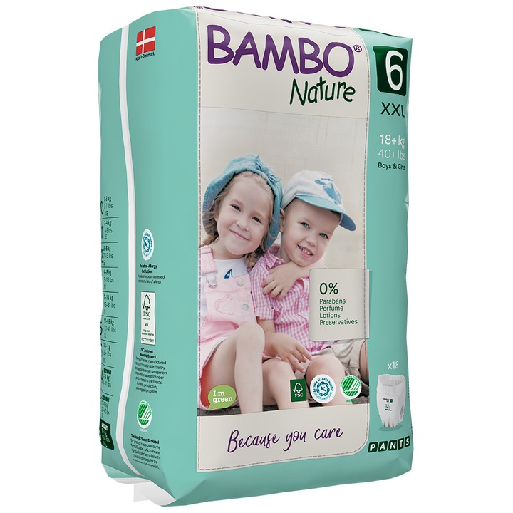 Chilotei Ecologici Bambo Nature Pants Nr. 6, 18 kg+, 18 bucati