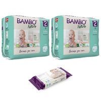 set 2 pachete scutece ecologice bambo nature nr 2 3-6 kg 60 bucati  cadou servetele umede bambo nature 50 buc imagen 53_0_
0